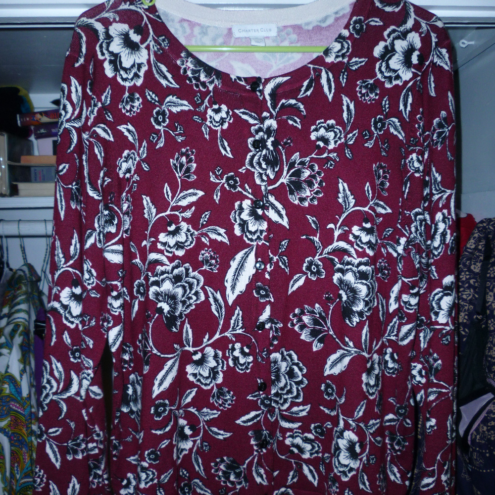 Charter Club red black white XL top button down